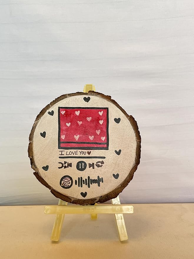 SacredFig Wooden Coaster – 4 Inch | Hand-Painted Spotify Design | Artistic Tabletop Accent & Gift Idea