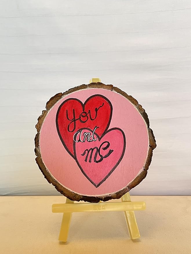 SacredFig Wooden Coaster – 4 Inch | Hand-Painted Pink Heart Motif | Artistic Accent for Tables & Gifting