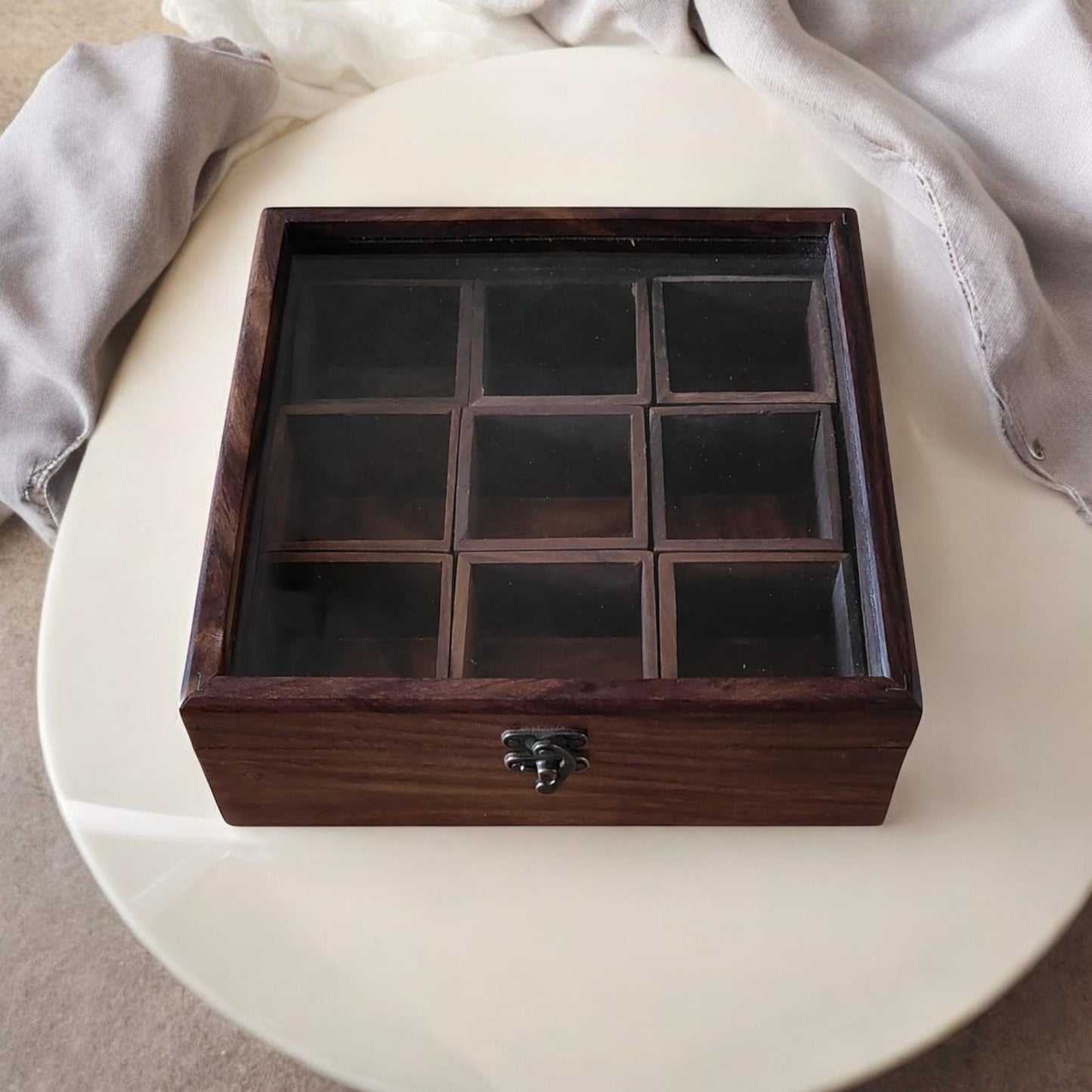 Sheesham Wooden Box | 9 Removable Compartments | 9×9 in