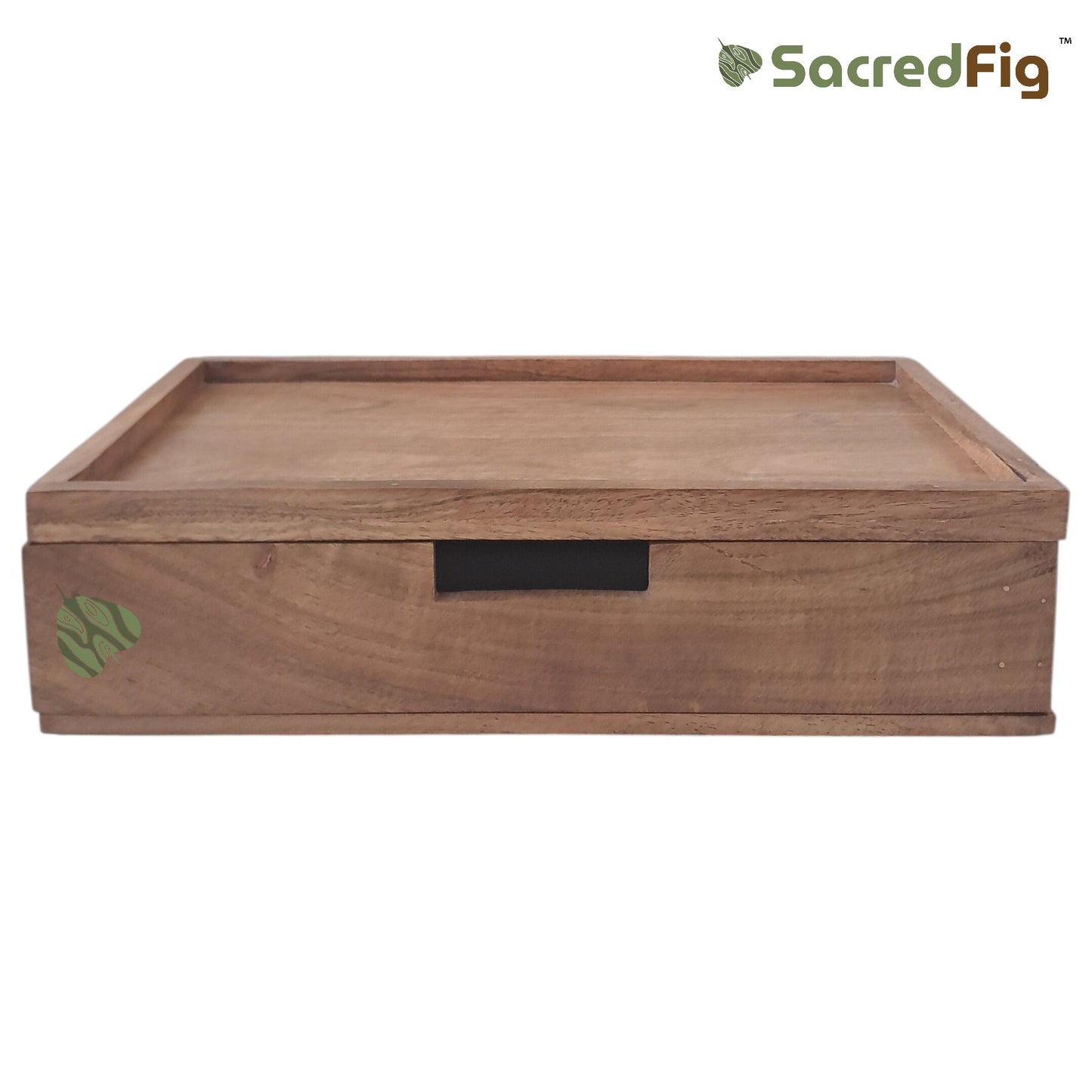 SacredFig Wooden Amenity Box with Drawer – Natural Wood Organizer Tray for Bathroom, Hotel, Spa & Vanity Storage