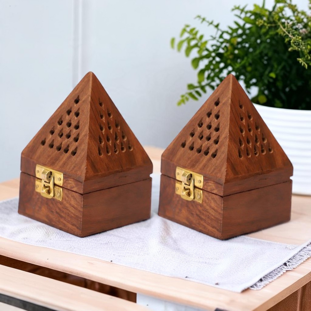 Dhoop Holder Dhoopdan Set of 2 | Wooden Incense Holder for Dhoop Cones, Sambrani | 5 in