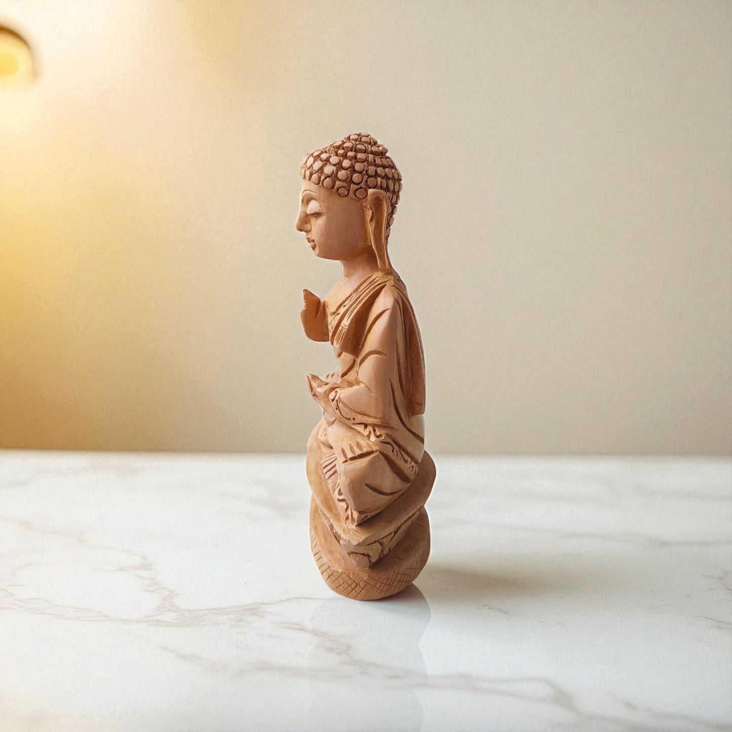 SacredFig Wooden Buddha Idol – 6 Inch | Blessing Pose (Abhaya Mudra) | Handcrafted Spiritual Decor