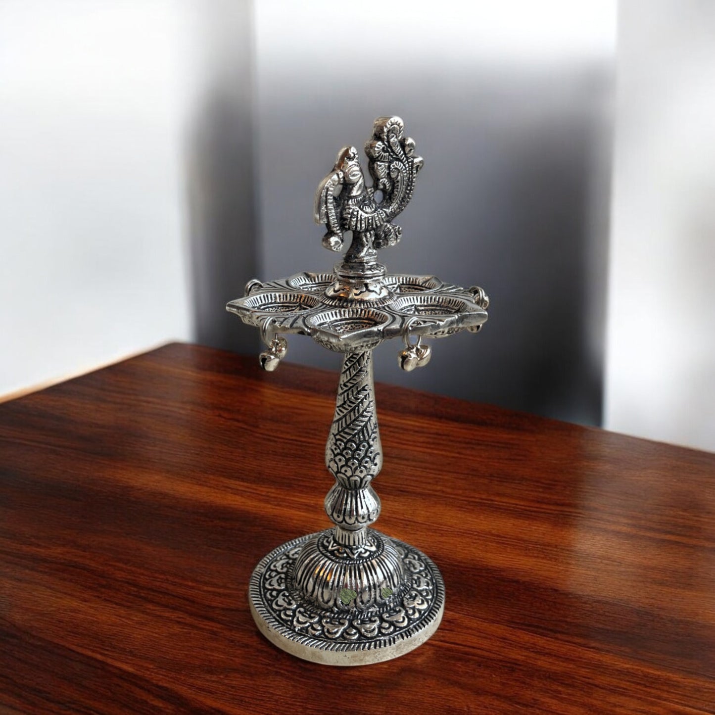 Divine Swastik Diya Holder with Peacock on top | 7 in