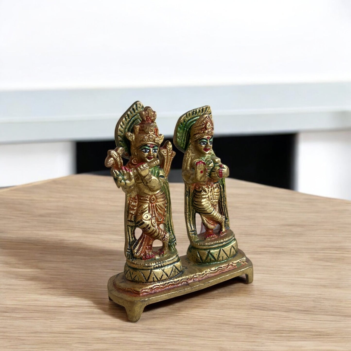 Divine Radha Krishna Idol, Colored Brass Idol | 4 in