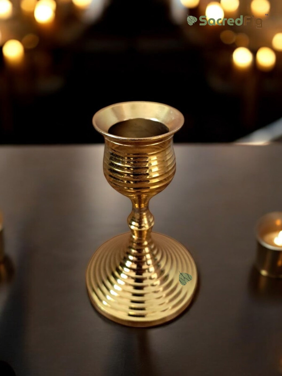 Candle Holder with Intricate Spiral Design - Gold Finish | 3.7 in