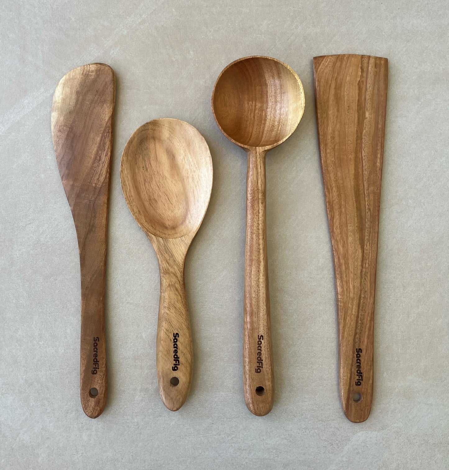 SacredFig Wooden Spatula Set – Neem Wood | Set of 4 | Natural & Durable Utensils for Everyday Cooking