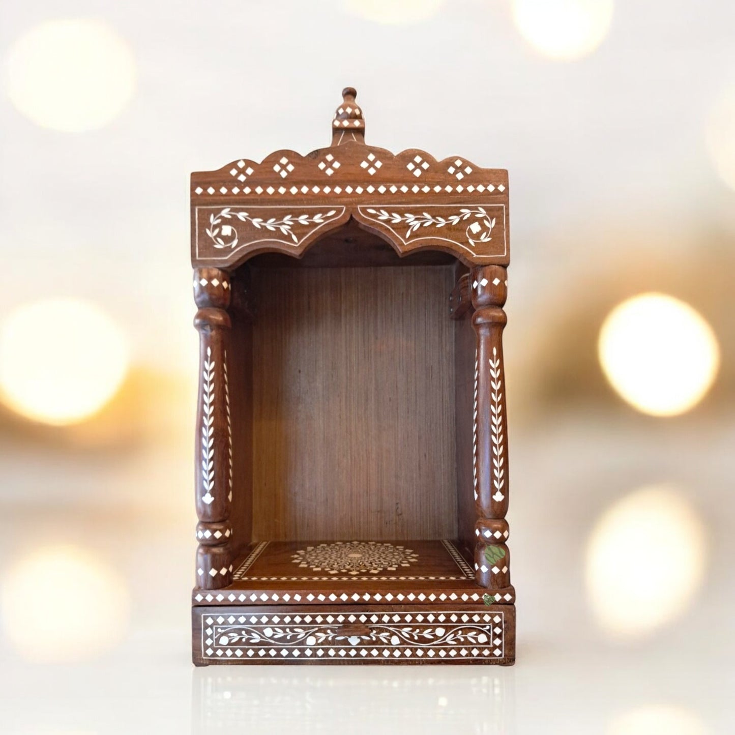 Open-Front Wooden Mandir with Inlaid design | Premium decor| 24×12 in