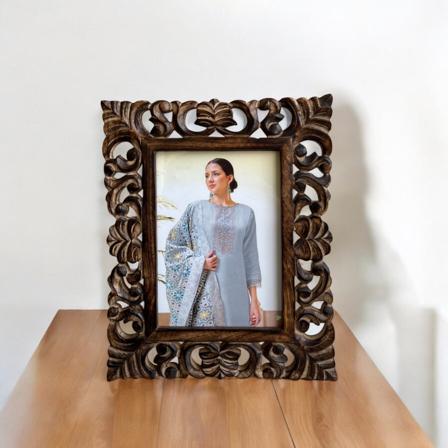 Wooden Photo Frame in Floral Design by SacredFig | 8 × 10 in