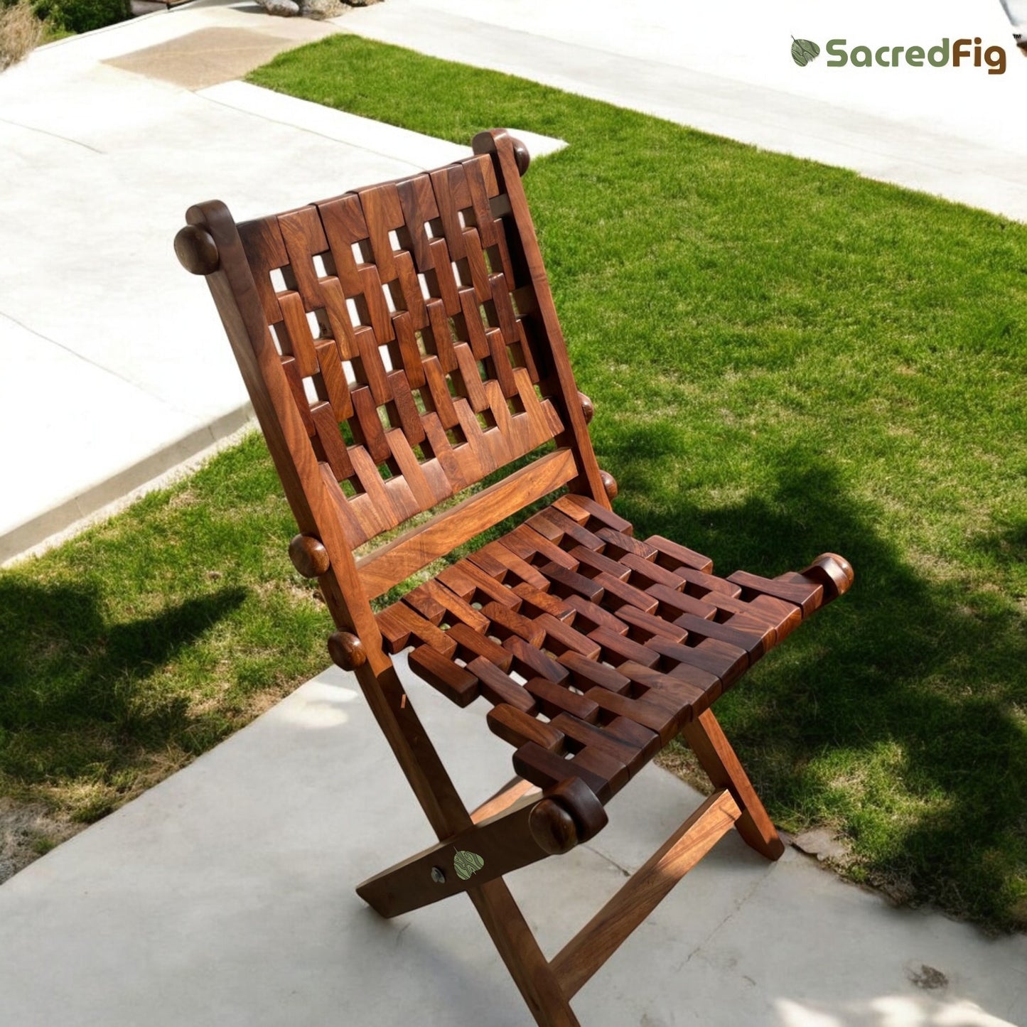 SacredFig Wooden Mesh Foldable Chair | Made of Solid Sheesham Wood (SF001) |