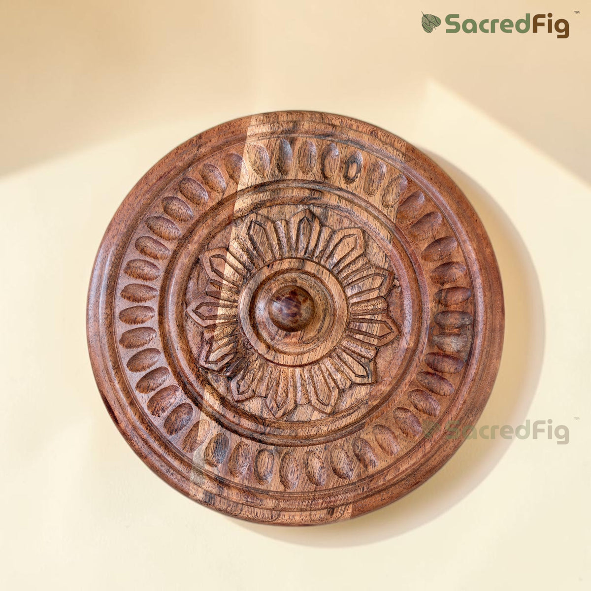 SacredFig Acacia Rosette Gift Box | Round Handcrafted Wooden Gift Box & Dry Fruit Box| Rosette Design for Gifting & Storage - M