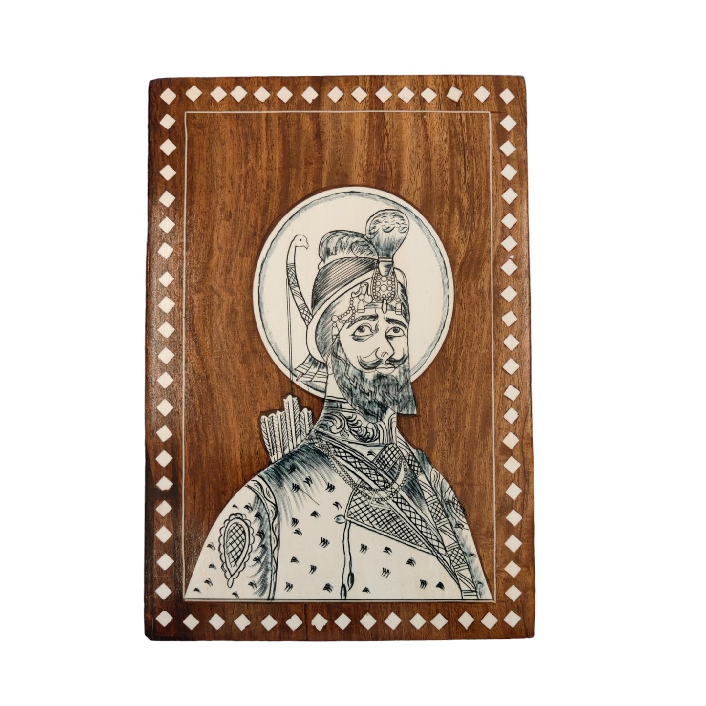 Shri Guru Gobind Singh Ji | Premium Decor Wood Art in White Inlaid Work (7x10 in)