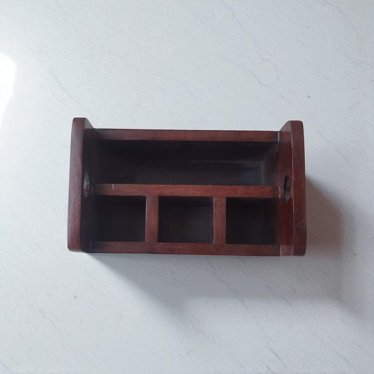 SacredFig Wooden Desk Organizer – 8x6 in | 4 Compartments | Handcrafted in Mango Wood for Home & Office