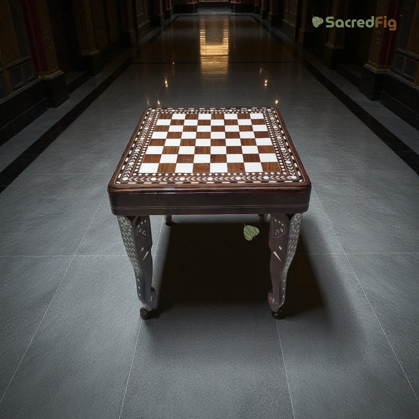 SacredFig Chess Table in Sheesham Wood, Premium Inlay Work | Indian Handicrafts (16 in)