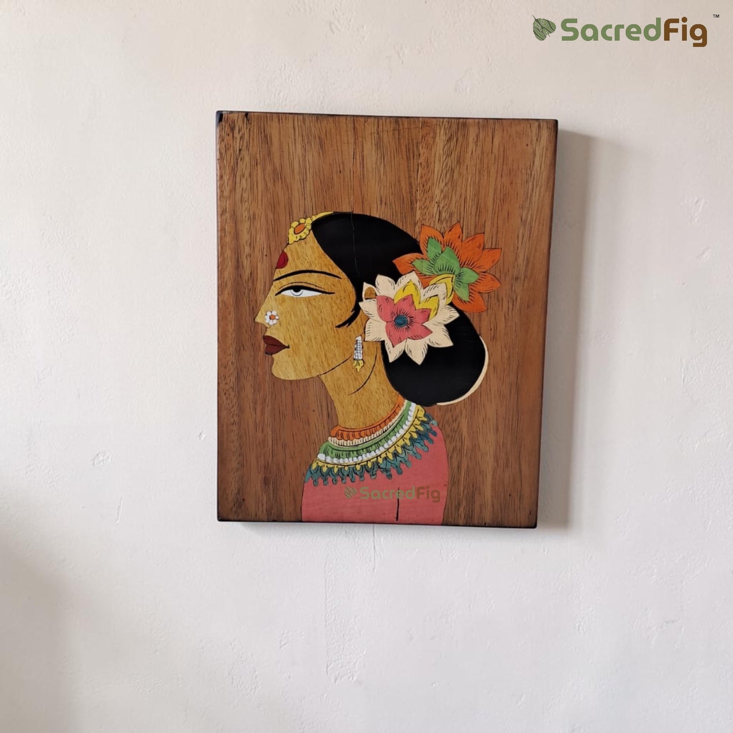 SacredFig Floral Muse Wooden Colored Inlay Art Wall Frame |8 x 10 In|Handmade Wooden Wall Décor Traditional Artwork