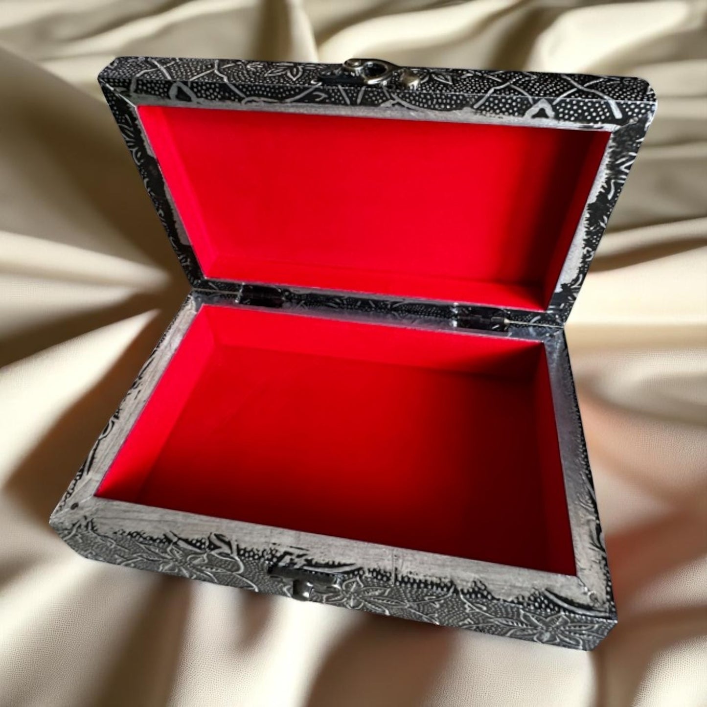 SacredFig Wooden Jewellery Box Set – Silver Finish Detailing | Handcrafted in S, M & L Sizes