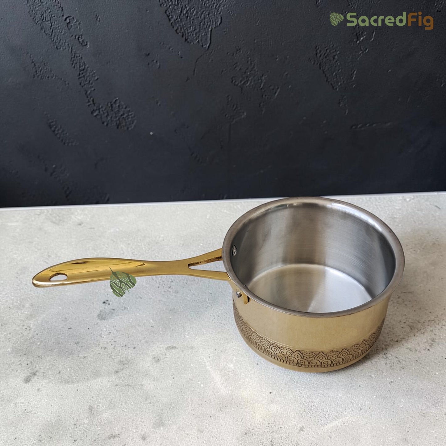 SacredFig Handcrafted Brass Saucepan - 2000ml | Ritual Legacy series | Premium Brass Cookware