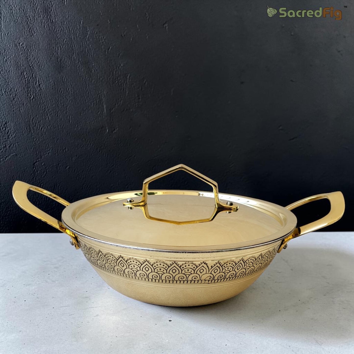 Brass Kadhai (2500 ml) with Lid – Handcrafted Peetal Kadhai | Ritual Legacy Series | SacredFig