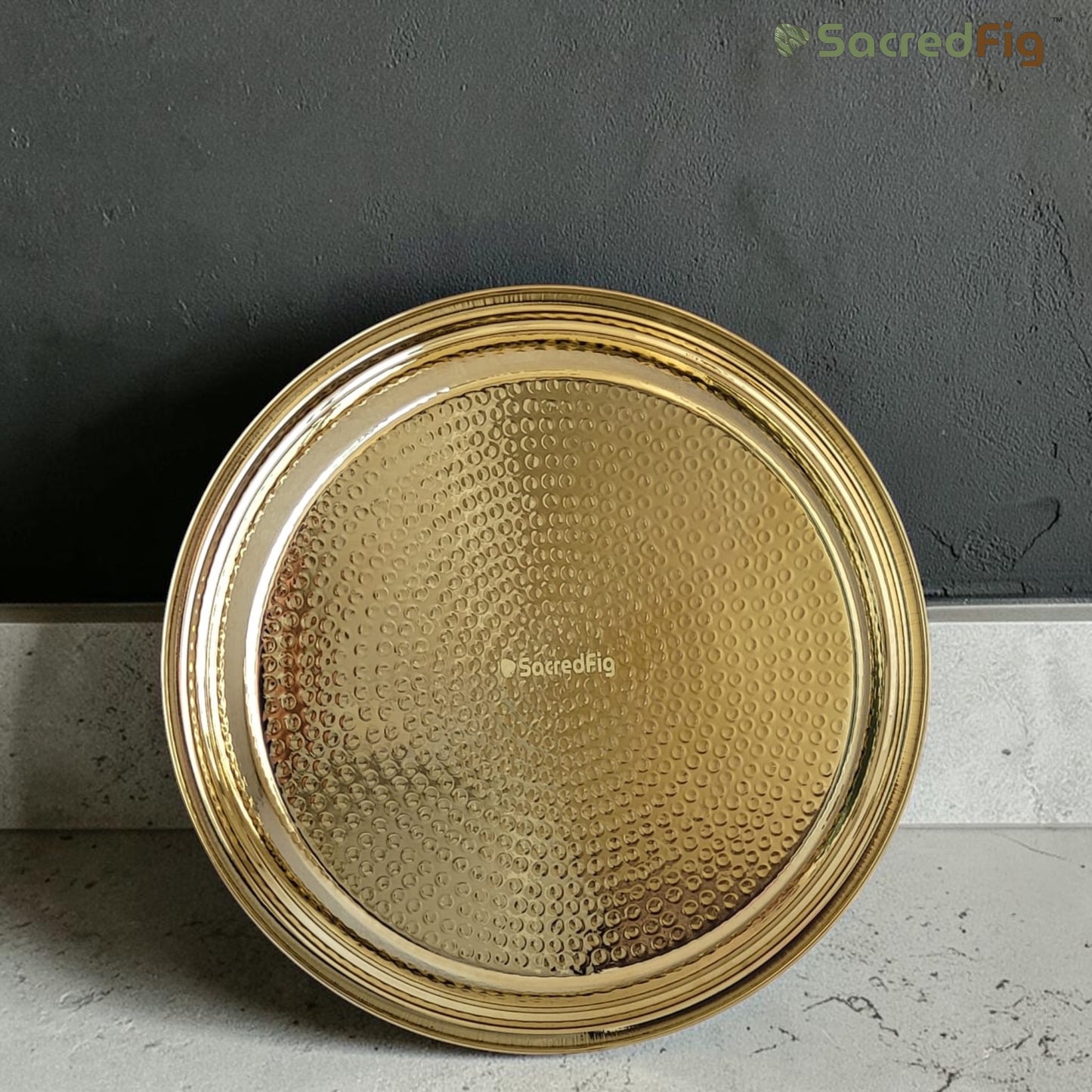SacredFig Handcrafted Brass Paraat - M | 14x2 In | Hammered Series | Premium Brass Cookware