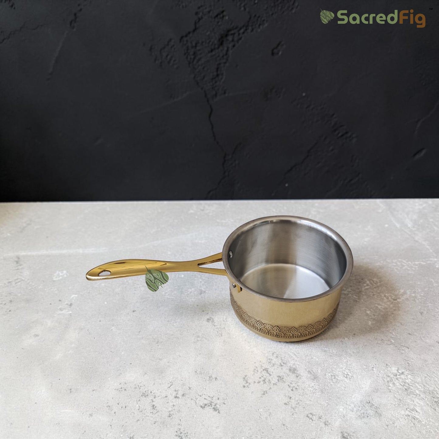 SacredFig Handcrafted Brass Saucepan - 1000ml | Ritual Legacy series | Premium Brass Cookware