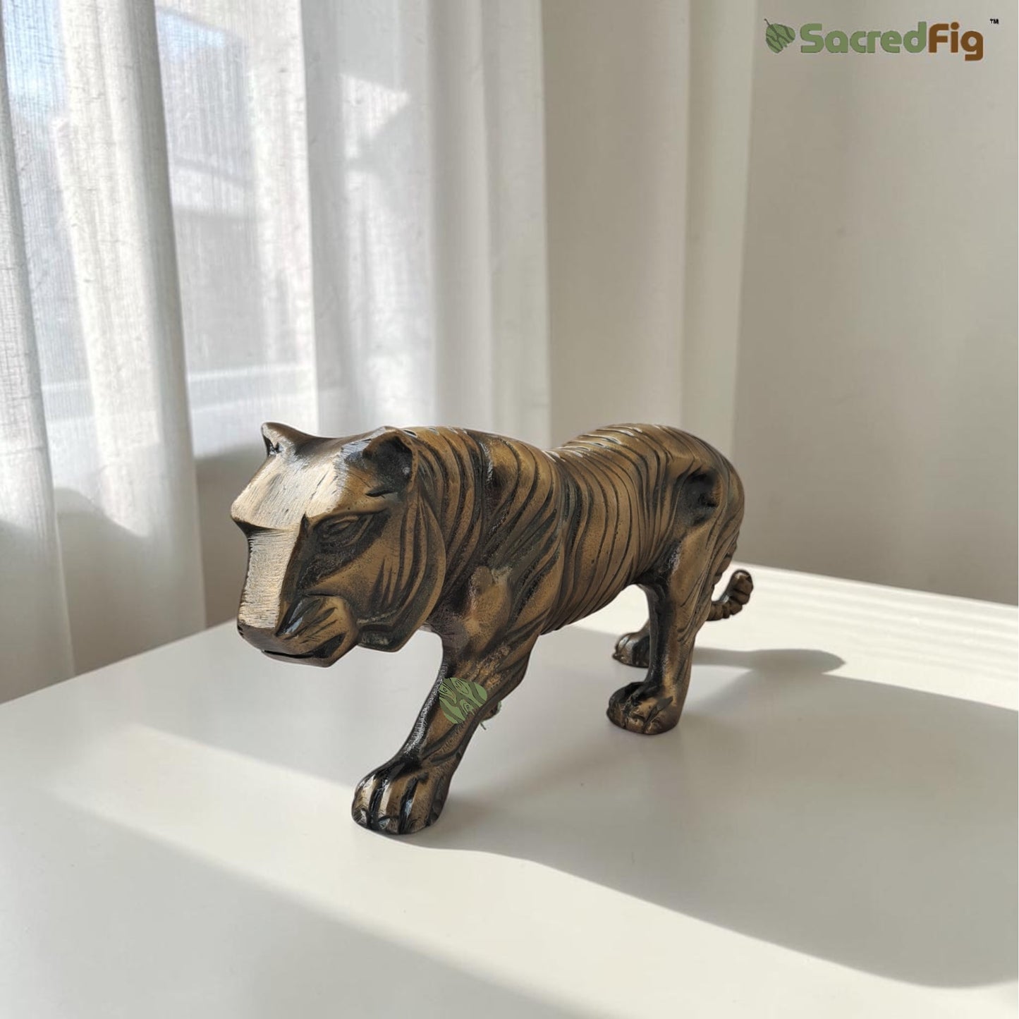 SacredFig Handcrafted Metal Tiger Figurine –(13x2.5 In) Decorative Showpiece for Home Décor