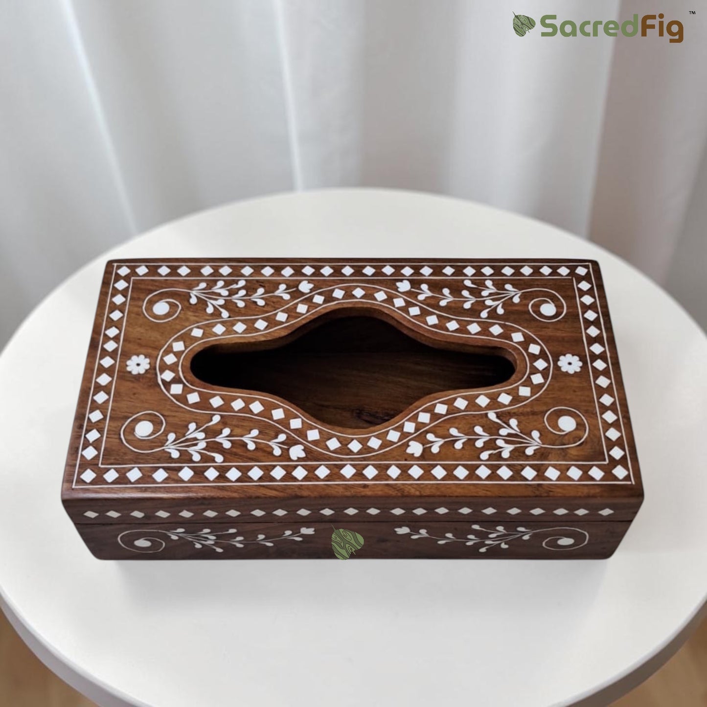 SacredFig Sheesham Wood Decorative Tissue Box Holder for Home & Office Tables | 11×6 In | Premium Handcrafted Wooden Tissue Box