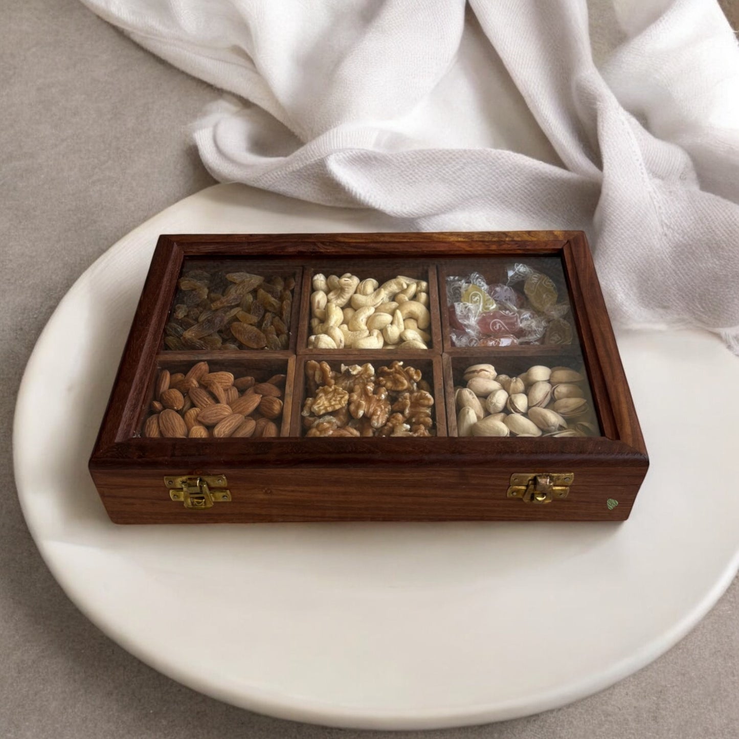 Sheesham Wood Multipurpose Box for Kitchen and Table | 6 Removable compartments | 11×8 in