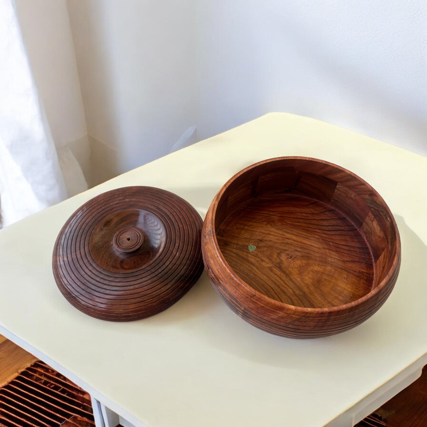 SacredFig Sheesham Wood Roti Box – 20cm | Spiral Carving | Premium Handcrafted Hot Case with Lid