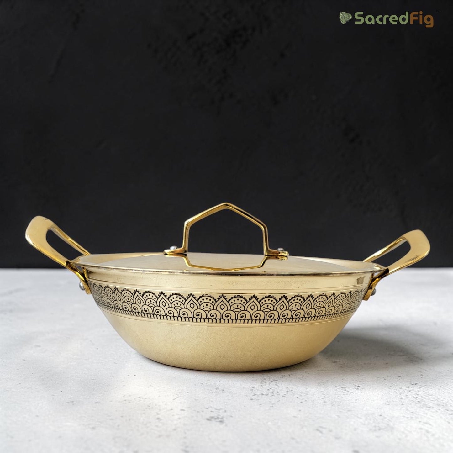 Brass Kadhai (3000 ml) with Lid – Handcrafted Peetal Kadhai | Ritual Legacy Series | SacredFig