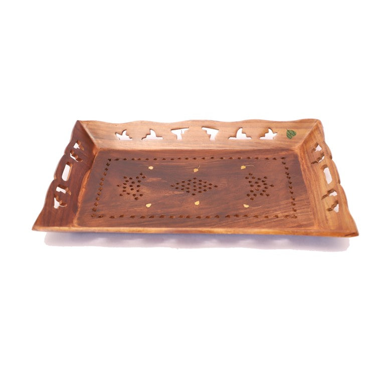 SacredFig Wooden Serving Tray | Carved Pattern (8x12in)