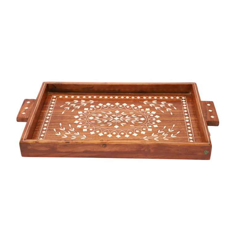 Premium Decorative Tray | Made in Sheesham Wood | White Inlay Work