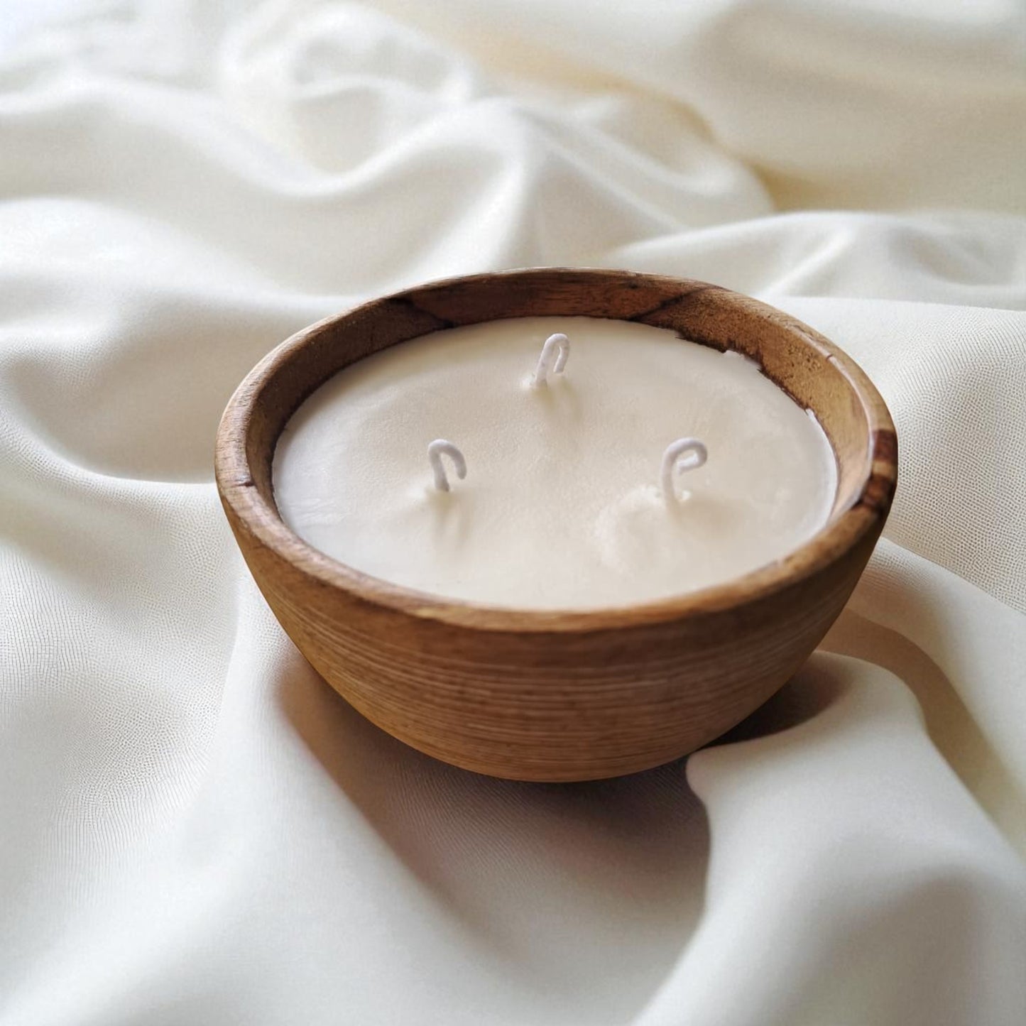 Premium Soy & Coconut Wax Scented Candle in Wooden Bowl (Horizontal Lines) by SacredFig - 5x5x2.75 in
