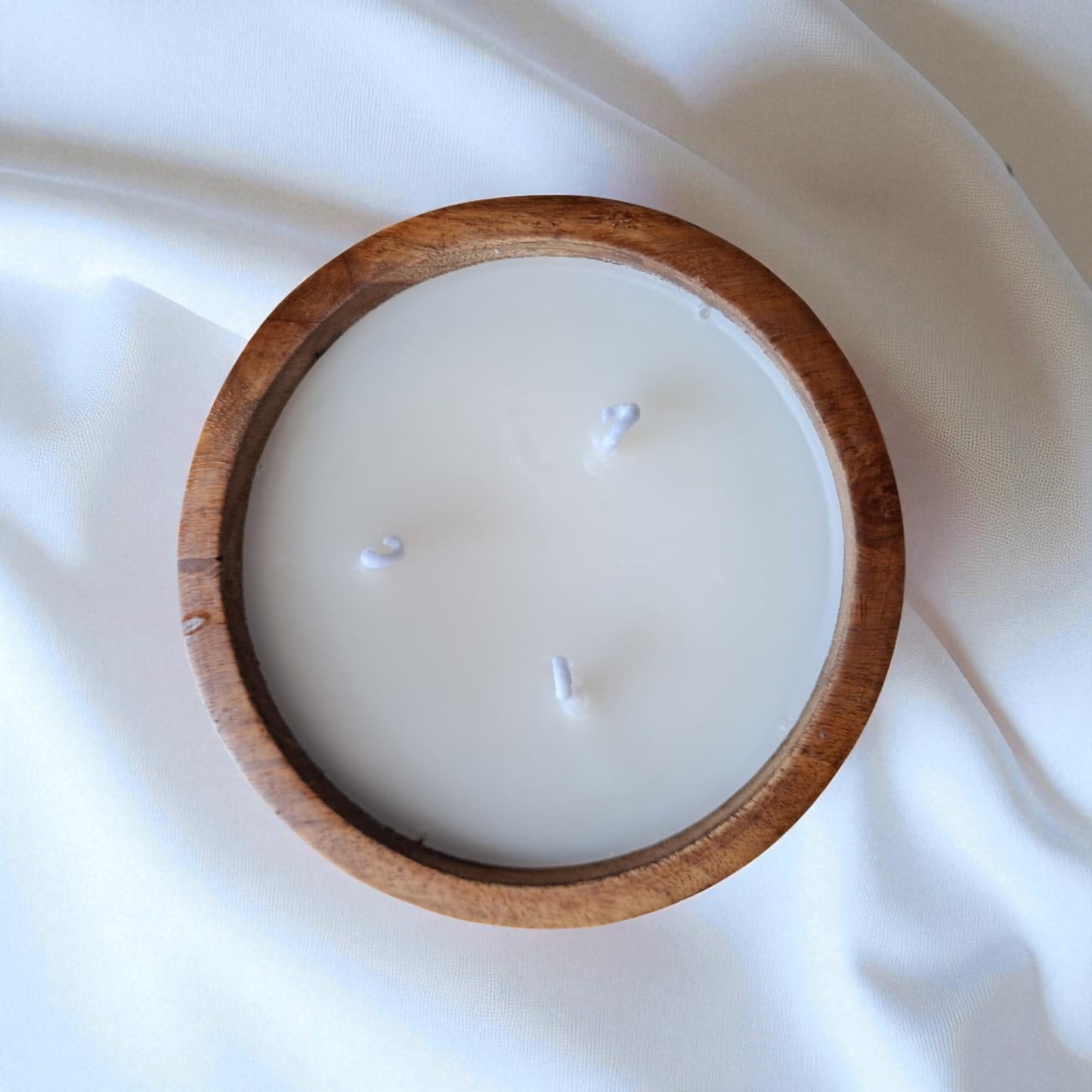 Premium 3-wick Soy & Coconut Wax Scented Candle, Wooden Bowl by SacredFig - 5x5x3 in