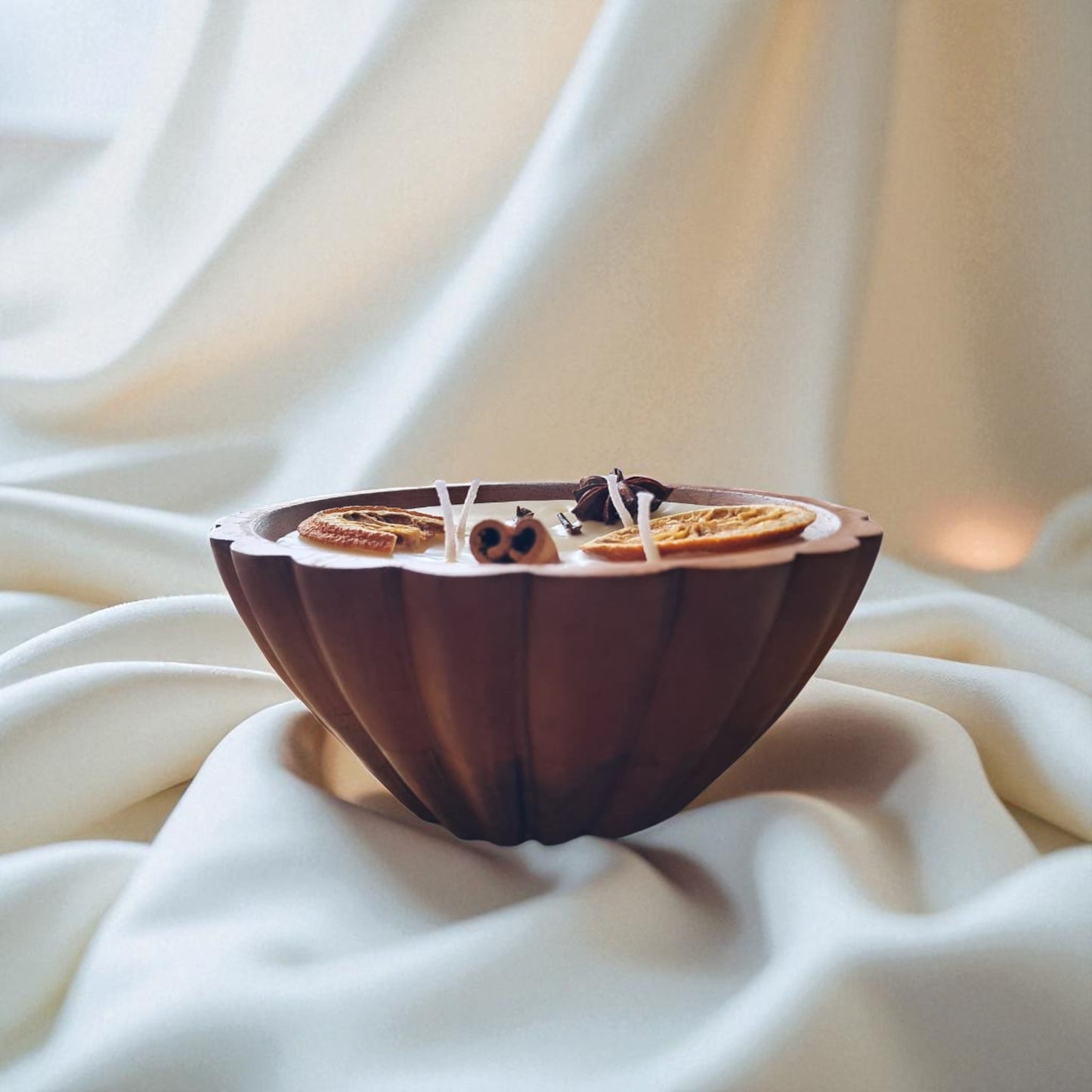 Indian Spice Soy & Coconut Wax Perfumed Candle in Wooden Bowl by SacredFig - 6x6x2.75 in