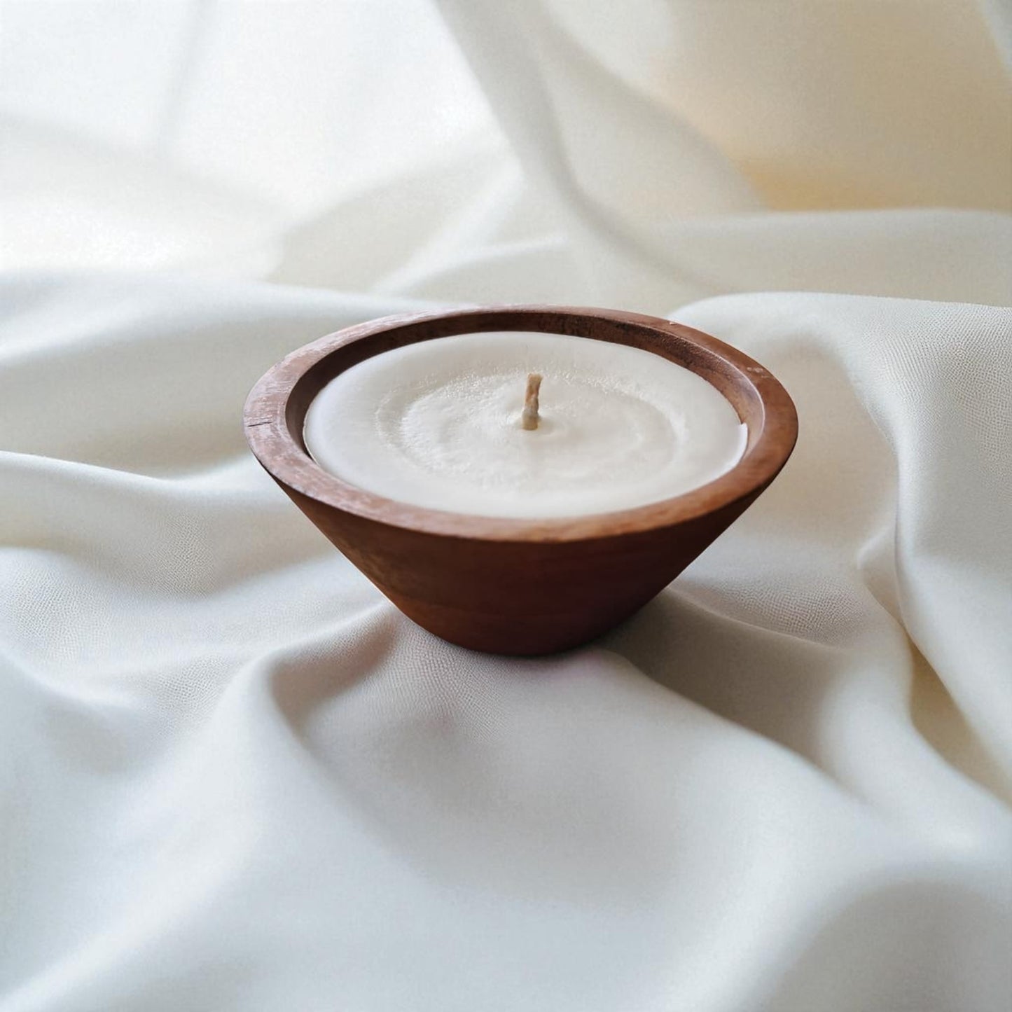 Premium Soy & Coconut Wax Scented Candle in Wooden Bowl (Walnut Finish) by SacredFig - 4.25x2 in