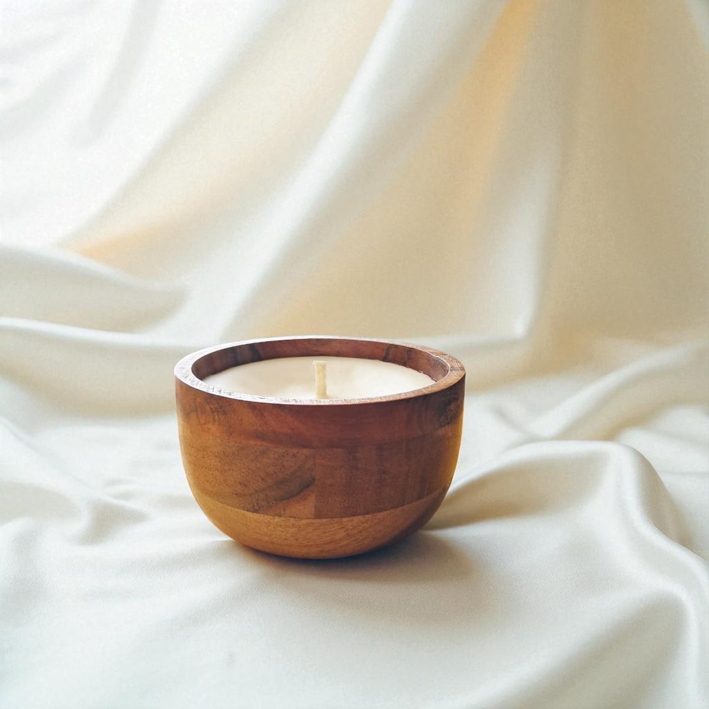 Premium Soy & Coconut Wax Scented Candle, Acacia Wood Bowl by SacredFig - 4x4x2 in