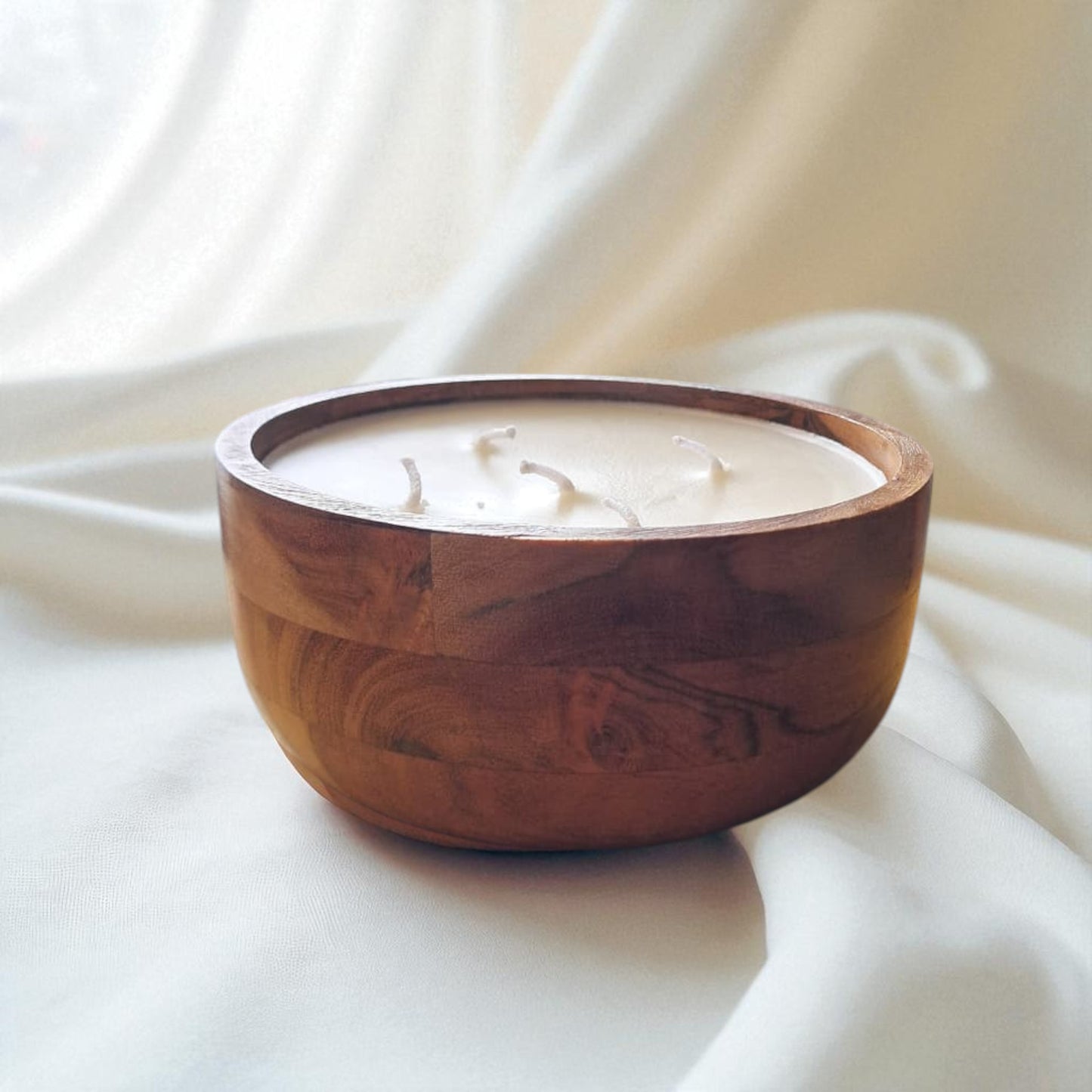 Premium Soy & Coconut Wax Scented Candle, Acacia Wood Bowl by SacredFig - 6x6x2 in