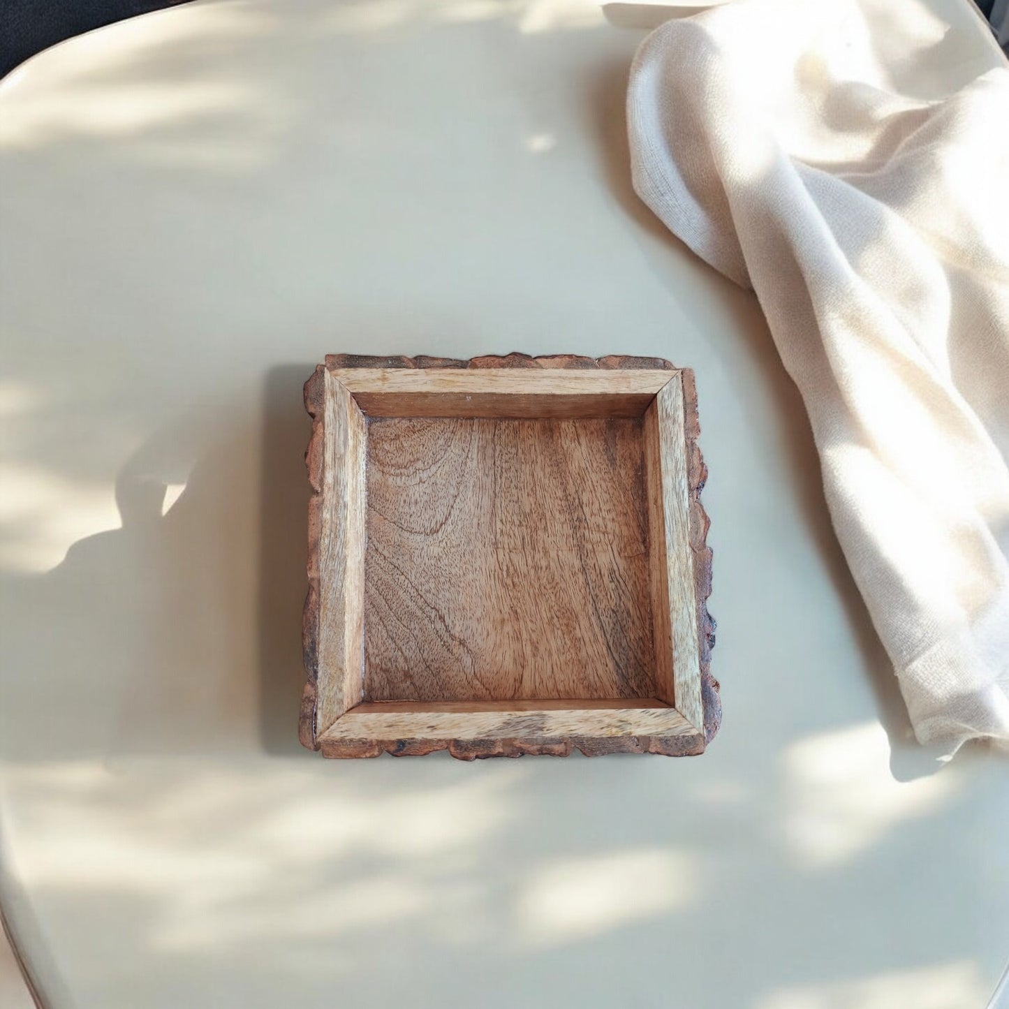 SacredFig Rustic Mango Wood Trays| Set of 3 Square Trays | S,M,L Sizes