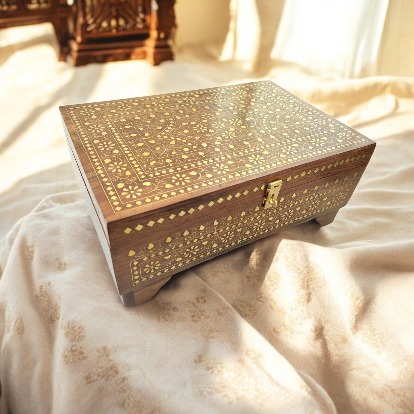 Jewellery Box Large Premium – Heavy Brass Inlaid Work (Virasat Collection) | 15x10 in Handcrafted Heritage Storage Box