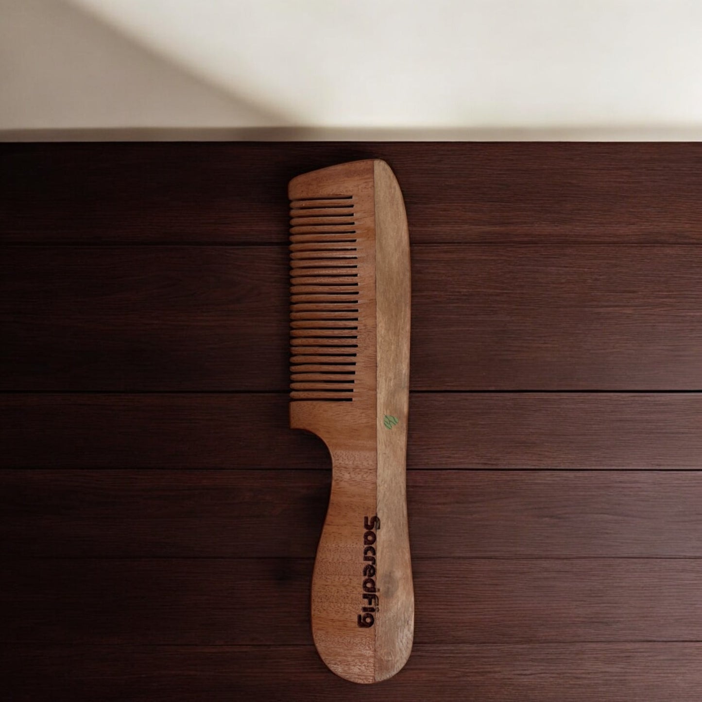 SacredFig Neem Wood Hair Comb – Round Handle Design | Handcrafted for Gentle, Natural Hair Care