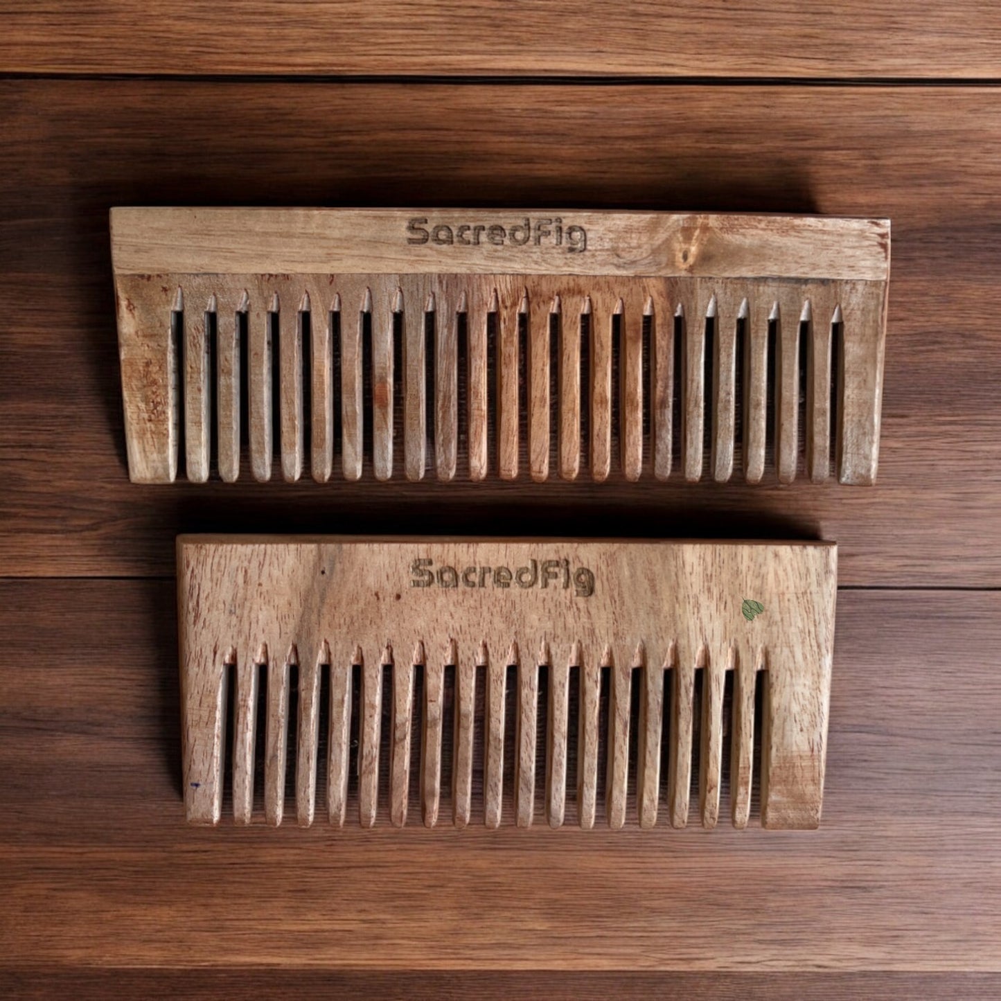 SacredFig Neem Wood Hair Comb Set – Broad Rectangle Design | Set of 2 (Small & Large) | Natural & Handcrafted
