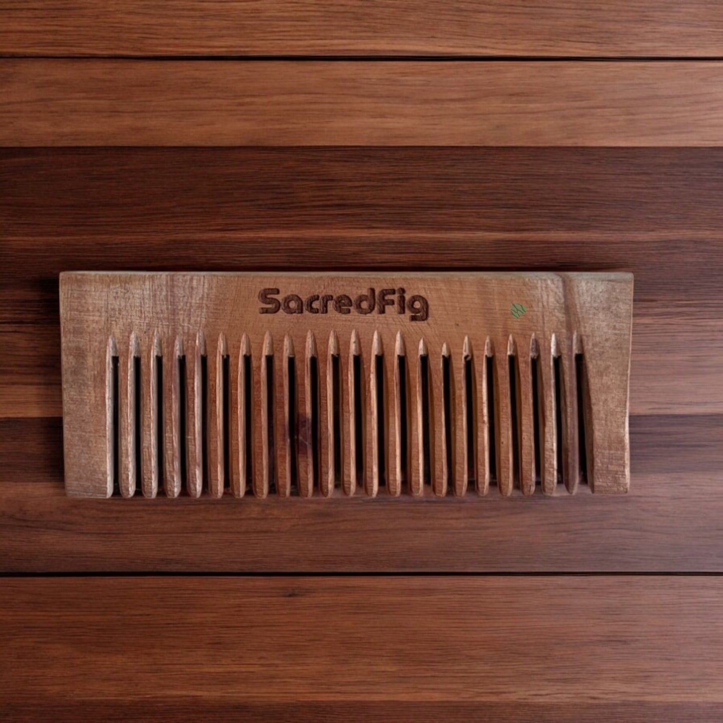 SacredFig Neem Wood Hair Comb – Large | Broad Rectangle Design | Handcrafted for Gentle, Natural Hair Care