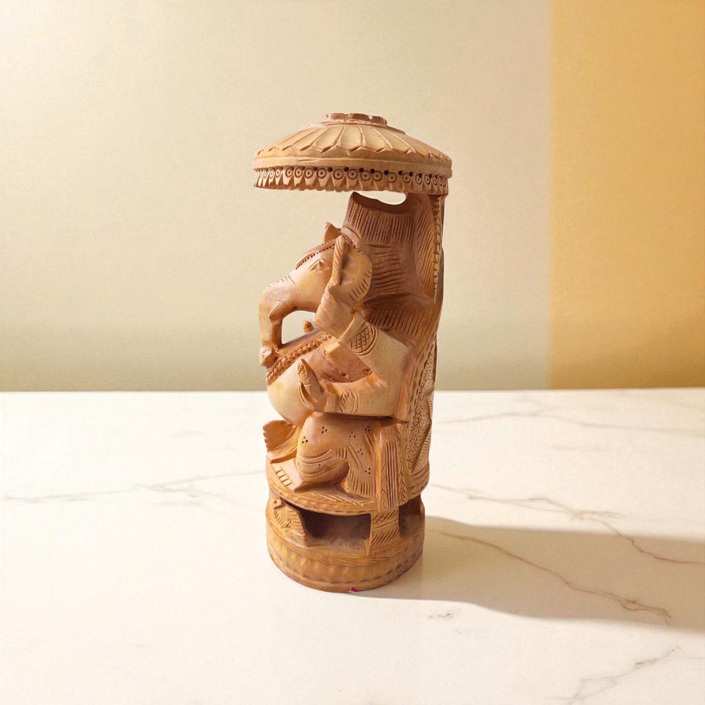 SacredFig Vinayaka On Lotus Base | 8 inches | Hand Carved Wooden Lord Ganesha Idol For Home & Temple Decor