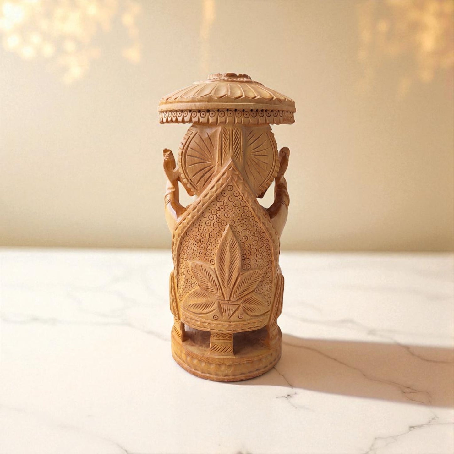 SacredFig Vinayaka On Lotus Base | 8 inches | Hand Carved Wooden Lord Ganesha Idol For Home & Temple Decor