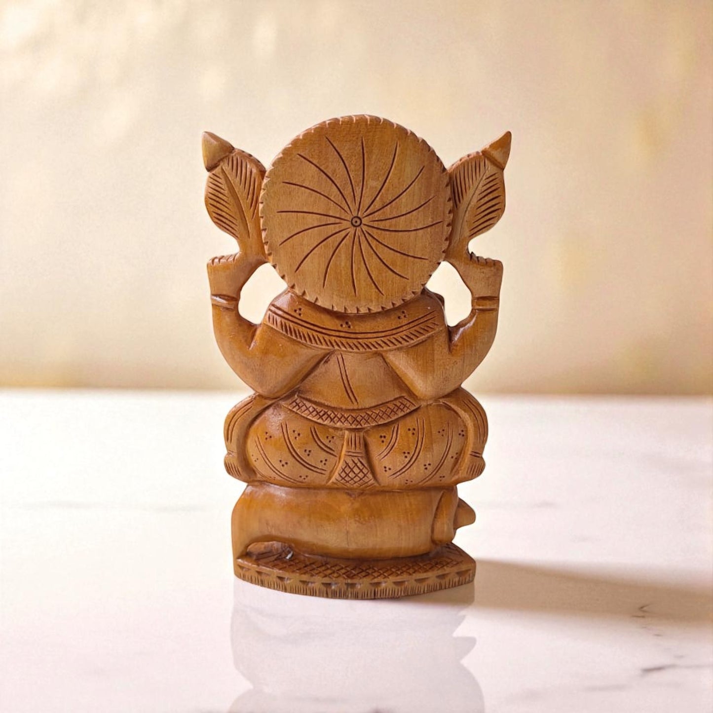 SacredFig Vighnaharta Ganesh Idol | 8 in | Ganesh Idol With Ornamental Shade | Wooden Idol for Spiritual & Home Decor