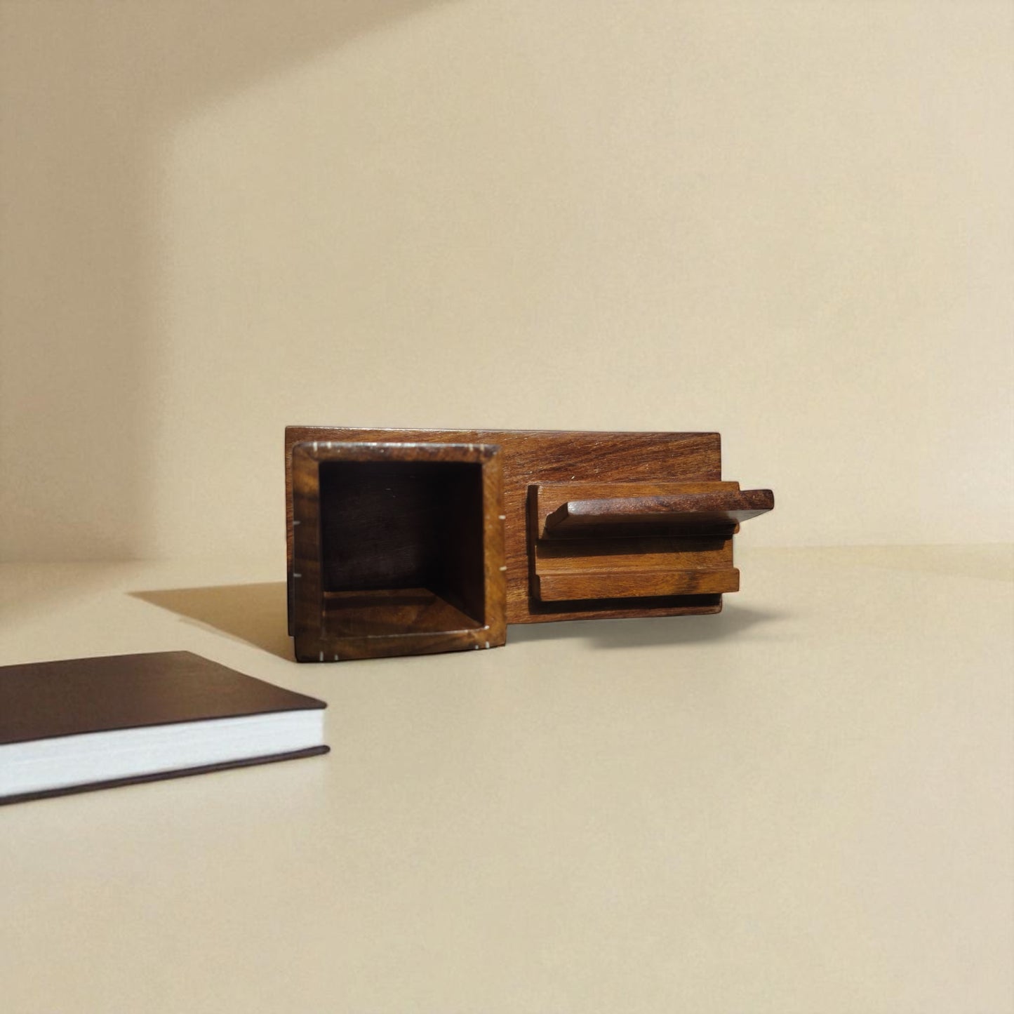 SacredFig Pen and Mobile Holder| Organizer for Desk| Inlaid Detailed Work | 7 × 3 in