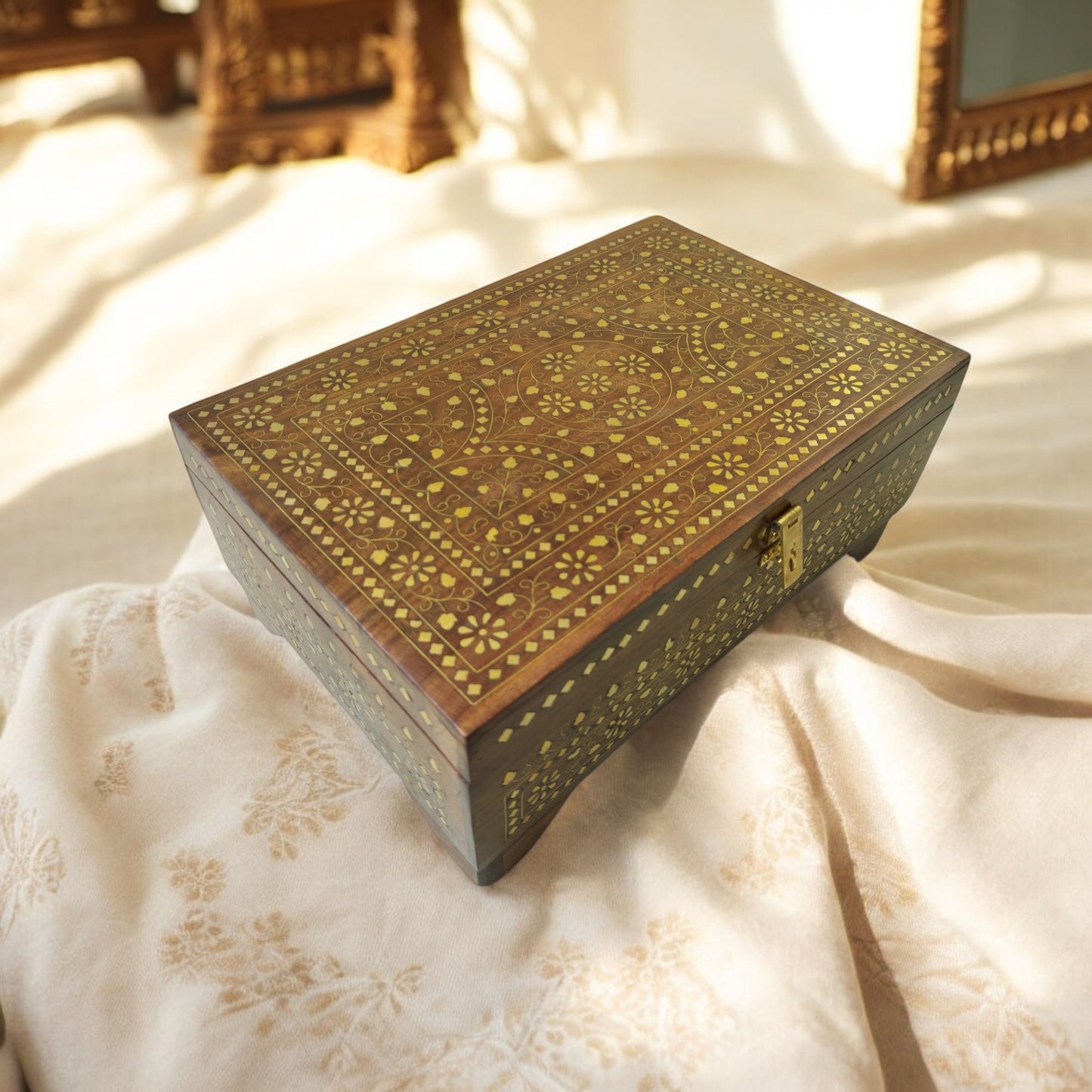 Jewellery Box Large Premium – Heavy Brass Inlaid Work (Virasat Collection) | 15x10 in Handcrafted Heritage Storage Box