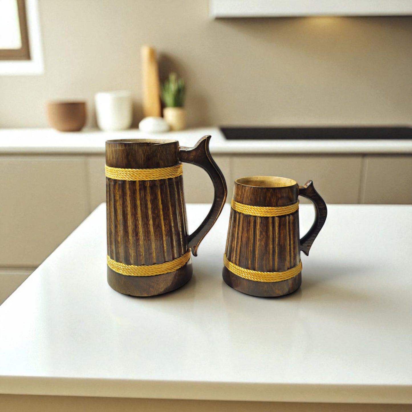 SacredFig Wooden Mug Large – 500 ml | Handcrafted Oak Barrel Design | Rustic Classic Finish