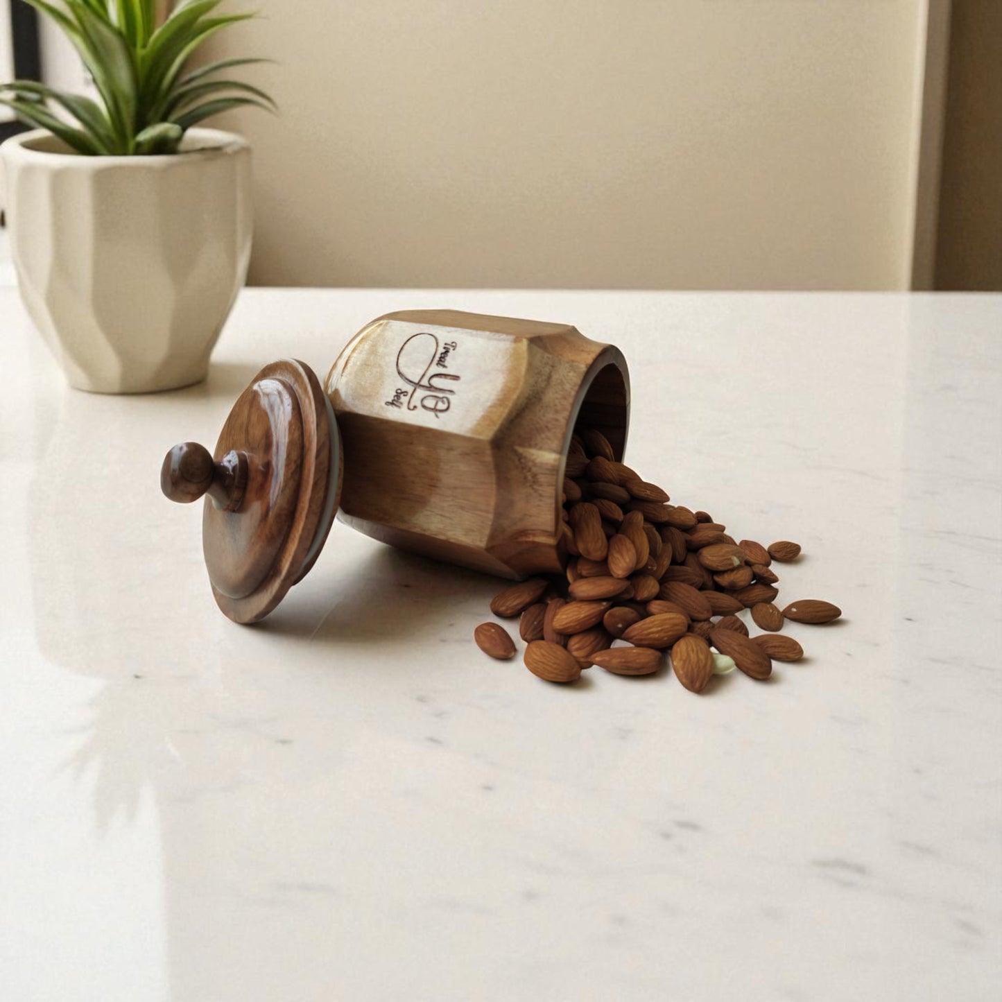 SacredFig Wooden Cookie Jar – Set of 2 | Airtight Lid | Handcrafted Storage for Snacks, Dry Fruits & Treats