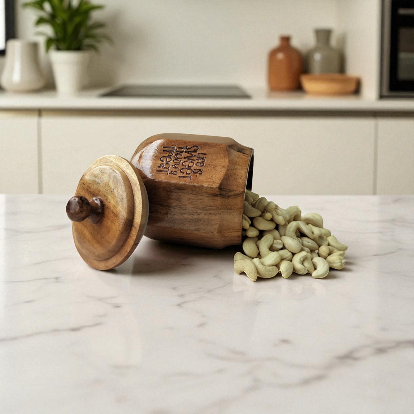 SacredFig Wooden Cookie Jar – Set of 2 | Airtight Lid | Handcrafted Storage for Snacks, Dry Fruits & Treats