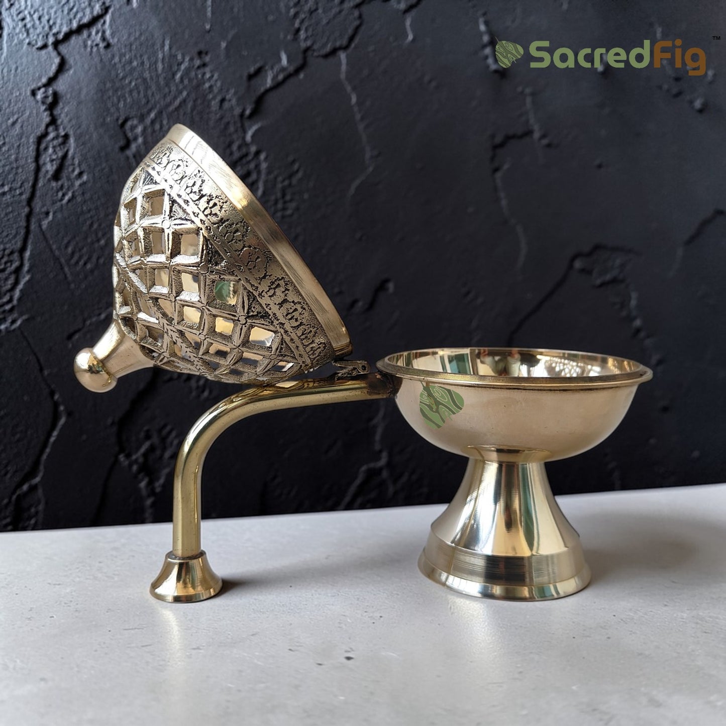 SacredFig Imperial Brass Dhoop Dani | Handcrafted Loban & Sambrani Incense Burner